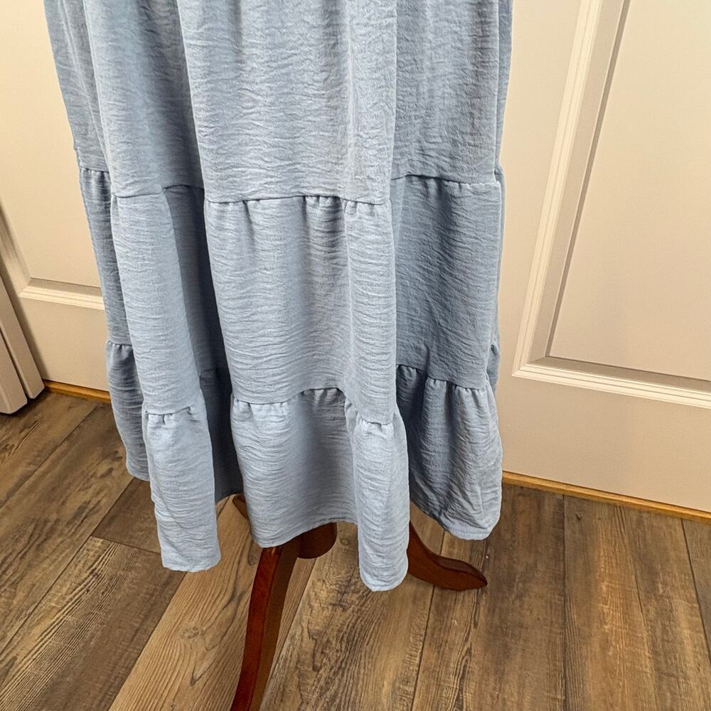 Monteau Blue Knee Length Dress Puff Sleeve Tiered Sweetheart Cottagecore S NWOT - Picture 4 of 7